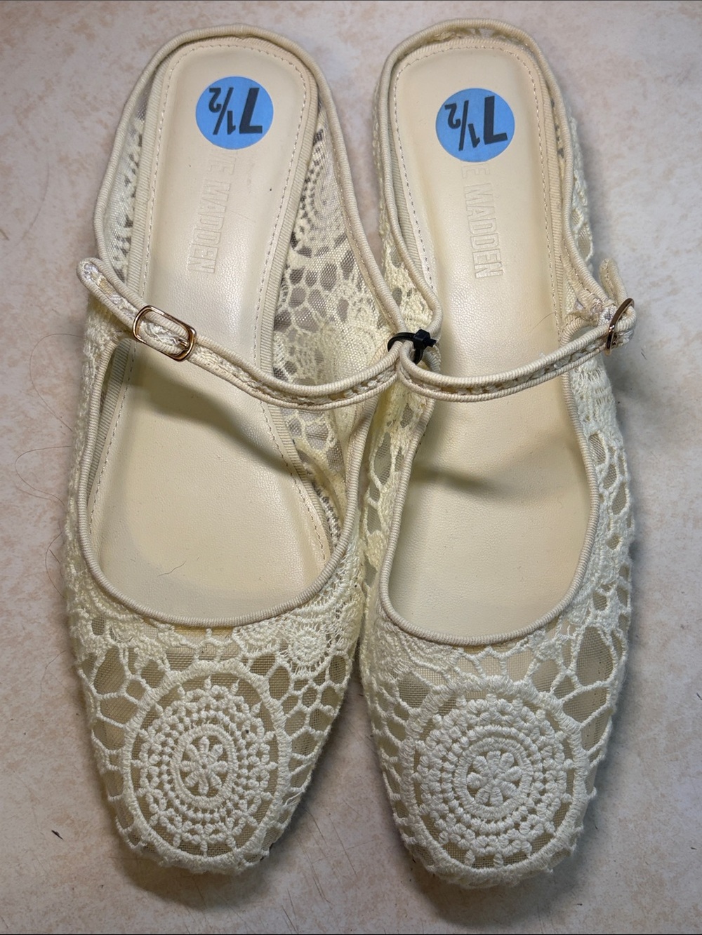 Steve Madden Cream Crochet Mary Jane Mules 7.5